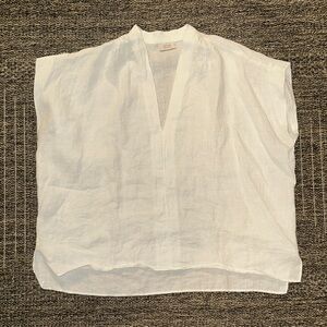 AYR The Daybreak Linen Classic V-neck Top White Shadow Stripe sz XS VGUC